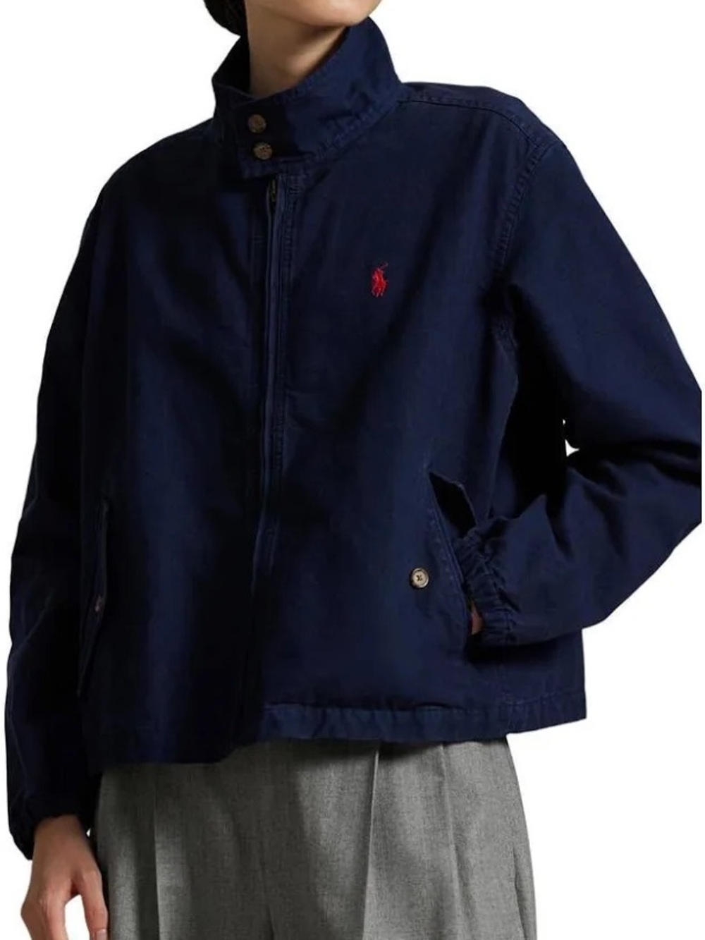 Ralph Lauren Navy Cotton Jacket with Funnel High Collar